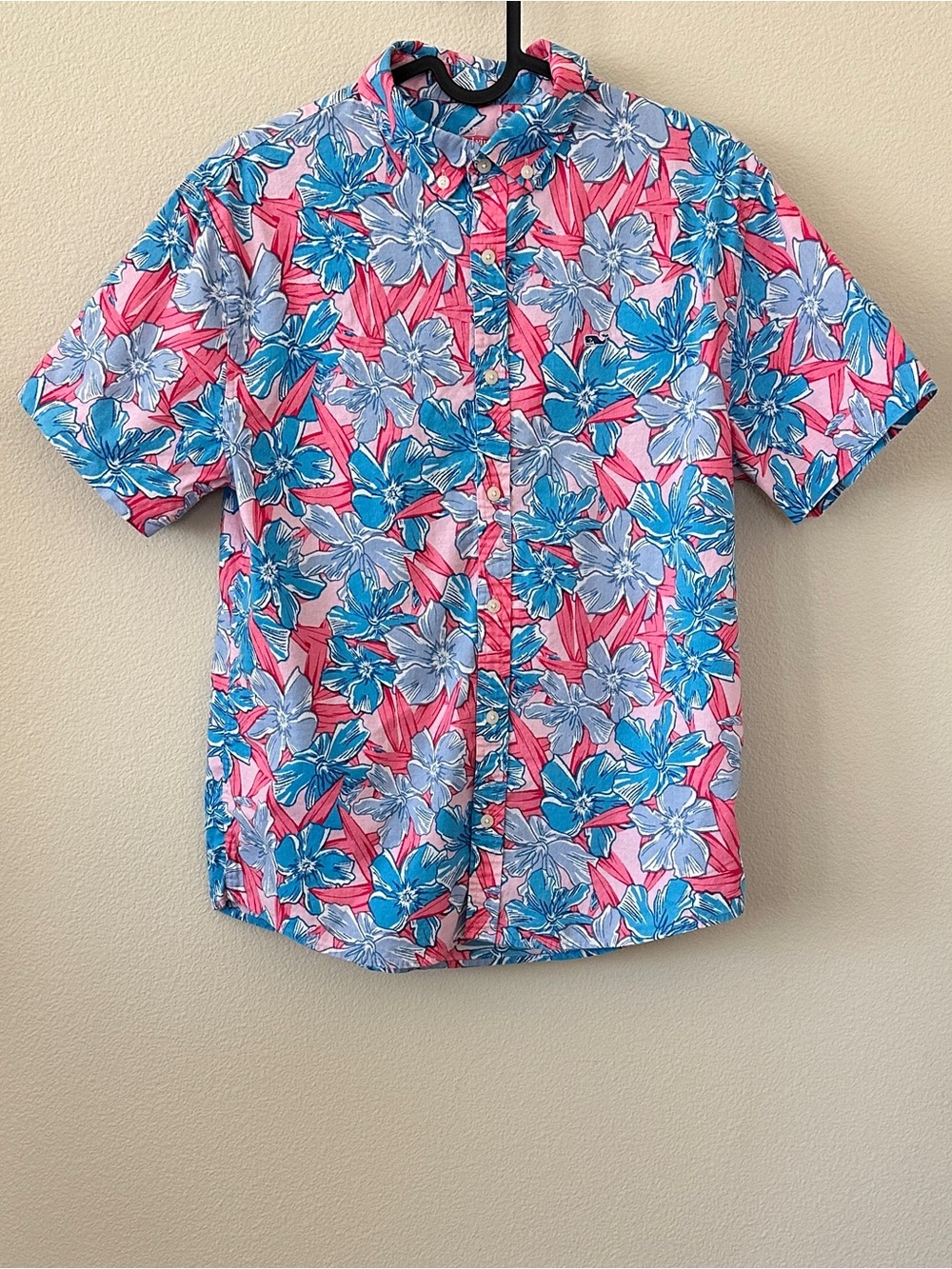 Vineyard Vines Boy’s Pink Blue Tropical Button-Down Shirt Size XL